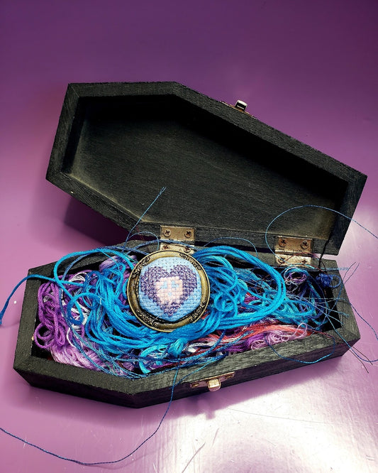 Blue and Purple Heart Skull Brooch