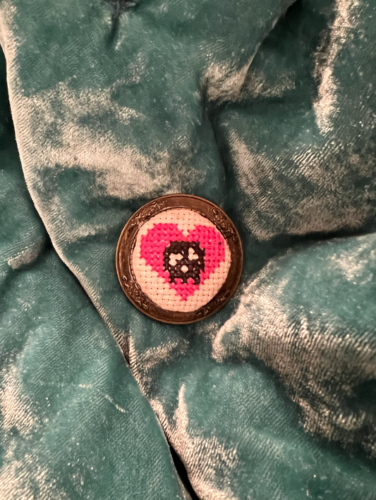 Pink Heart Skull Brooch